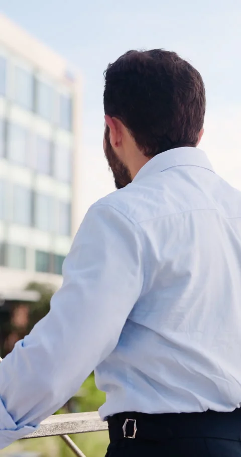 Thinking, back and business man in city for reflection, property developer and Stock Footage 337698410