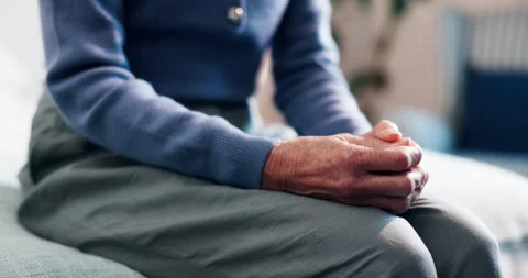 Thinking, bedroom and hands of senior person with reflection, nervous and Stock Footage 340821058