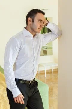 Thinking in bedroom Stock Photos