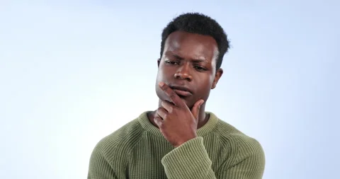 Thinking, black man and brainstorming ideas in studio for problem solving Stock Footage 252122813