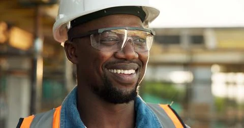 Thinking, black man and engineer at site for construction, inspection and vision Stock Photos