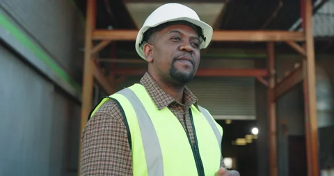 Thinking, black man and logistics in warehouse with tablet, research and supply Stock Footage 341381431