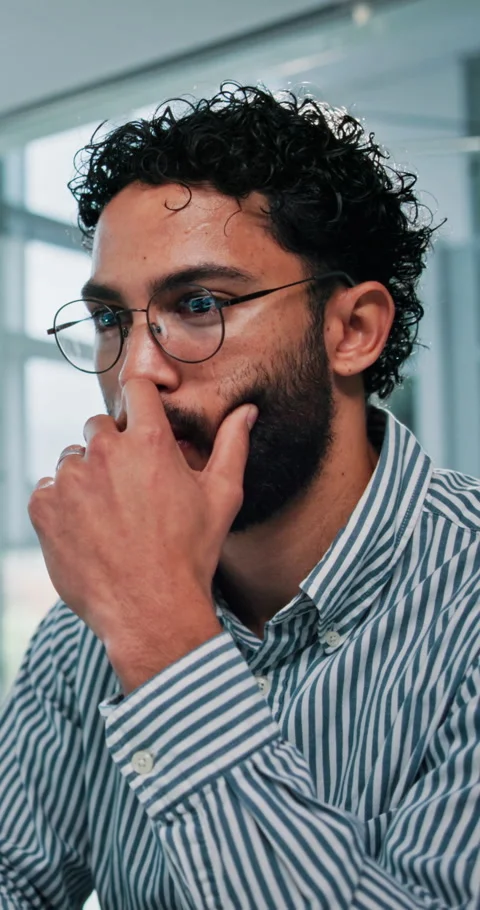Thinking, brainstorming and man in office for web design, business ideas or Stock Footage 333386403