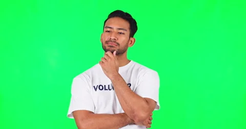 Thinking, brainstorming and man in studio with green screen for dreaming, memory Stock Footage 244700513