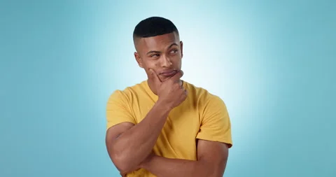 Thinking, brainstorming and young man in a studio with memory, reflection or Stock Footage 254036256