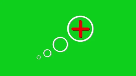 Thinking bubbles with red plus symbol animation on green background Stock Footage 305902585