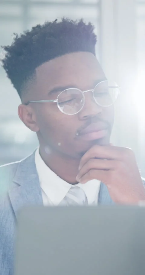 Thinking, business and black man on laptop for finance review, investment Stock Footage 336781995