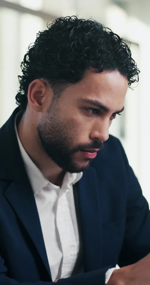 Thinking, business and man reading in office with vision, problem solving and Stock Footage 335289558