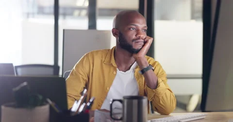 Thinking, business man computer and IT engineer reading code, analytics and Stock Footage 226290412