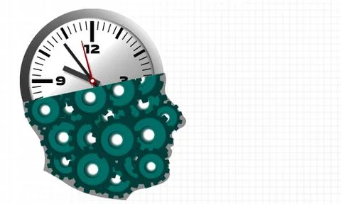 Thinking business time concept as clock and gears with human head イラスト素材