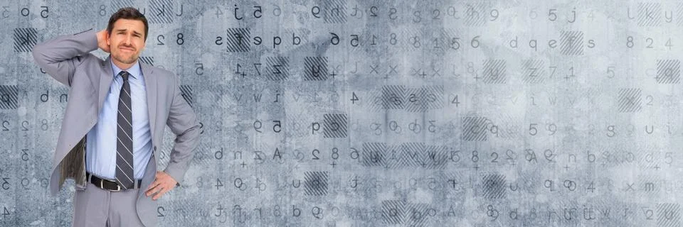 Thinking businessman with code numbers and letters transition Stock Photos