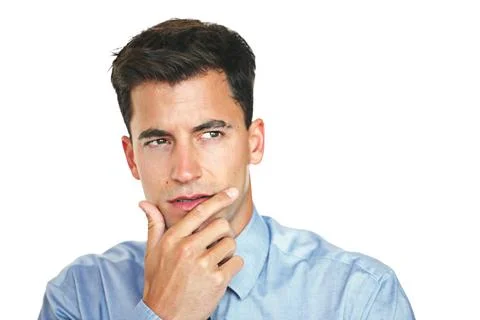 Thinking, businessman or decision in studio, planning space or problem solv.. Foto stock