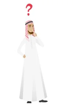 Thinking businessman with question mark. 스톡 일러스트