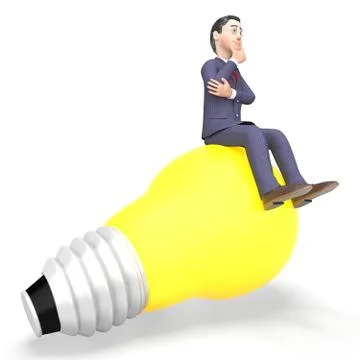 Thinking Businessman Represents Light Bulb And Character 3d Rendering 스톡 일러스트