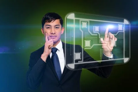Thinking businessman touching interface 스톡 일러스트