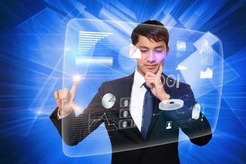 Thinking businessman touching interface Stock Illustration