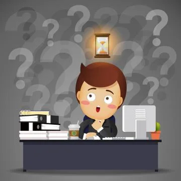 Thinking businessman working on computer at desk Stock Illustration