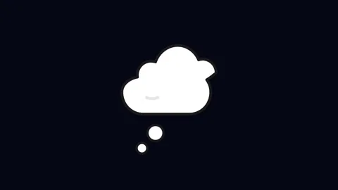 Thinking cartoon cloud - White animated thought bubble icon on dark backgroun Stock Footage 345661416