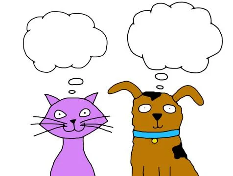 Thinking Cat and Dog Stock Illustration