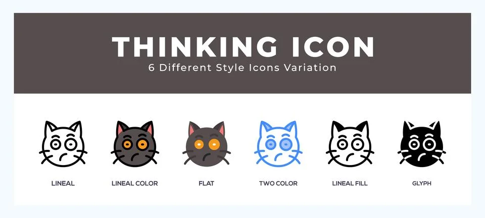 Thinking cat icon set. Design elements for logo Stock Illustration