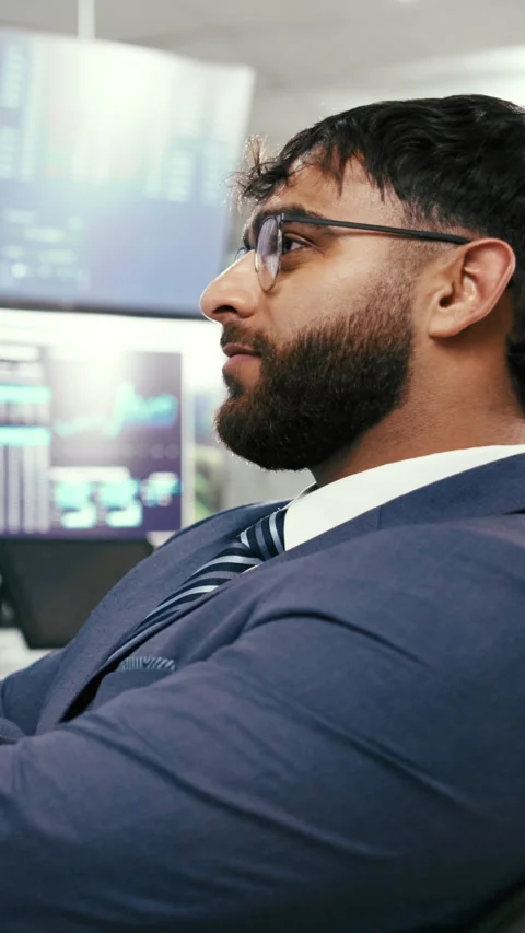 Thinking, chart and business man on computer for trading, stock market and Stock Footage 332900186