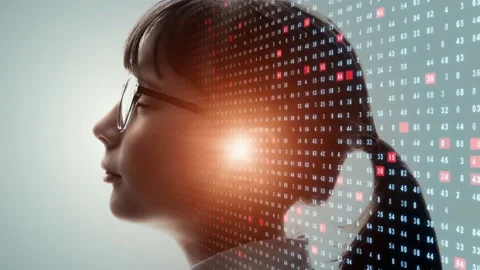 Thinking child. AI (Artificial Intelligence) concept. EdTech. Stock Footage 162707752