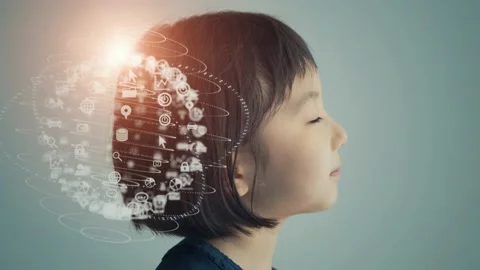 Thinking child. AI (Artificial Intelligence) concept. EdTech. Stock Footage 162707765