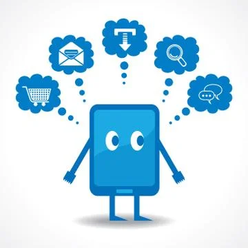 Thinking concept with tablet stock vector 스톡 일러스트