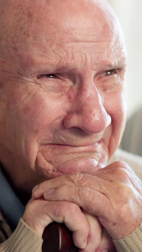 Thinking, crying and senior man in home with grief, loss or nostalgia for past Stock Footage 340867561