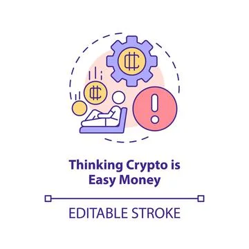 Thinking crypto is easy money concept icon Illustration