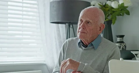 Thinking, depression and senior man in a living room with memory loss, stress or Stock Footage 307836997