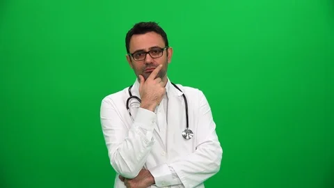 Thinking Doctor on Green Background Stock Footage 88652284