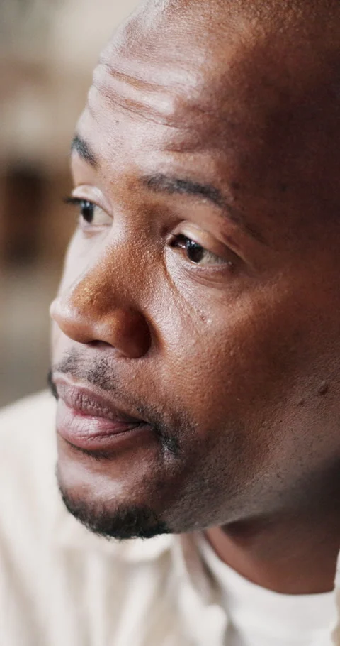 Thinking, doubt and black man in home with mistake, pressure or anxiety for Stock Footage 336839523
