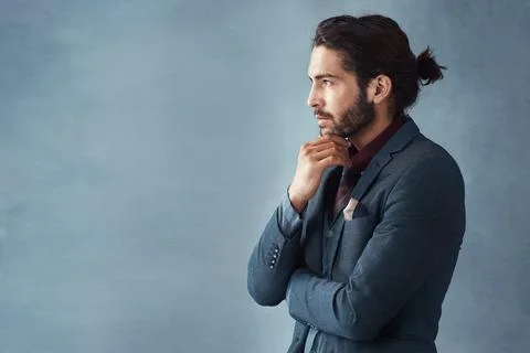 Thinking, doubt and business man planning future, idea or salesman problem Stock Photos
