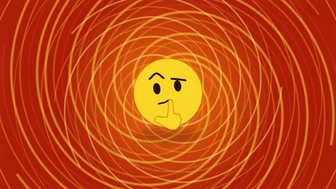 Thinking emoji animation, yellow face, red spiral vortex motion loop Stock Footage 346553966