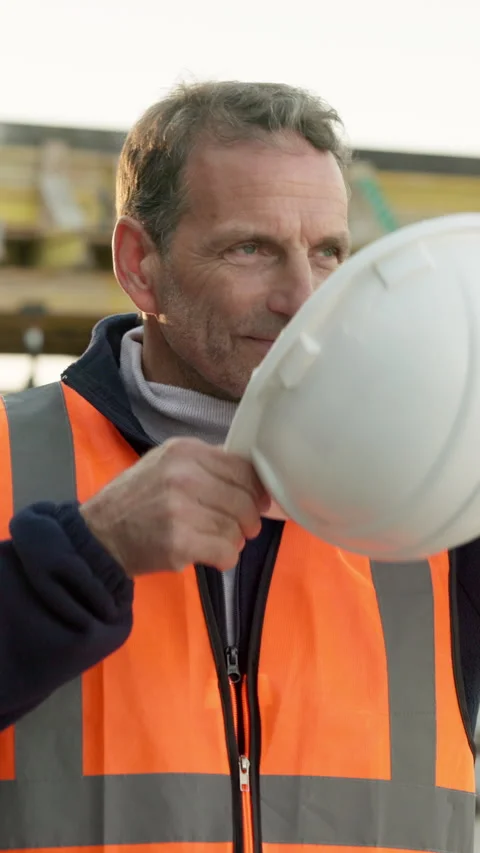 Thinking, engineer and face with man on construction site for reflection Stock Footage 340907833