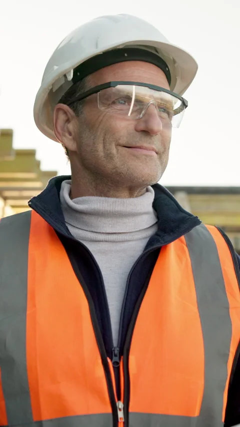 Thinking, engineer and happy with man on construction site for reflection Stock Footage 340887872