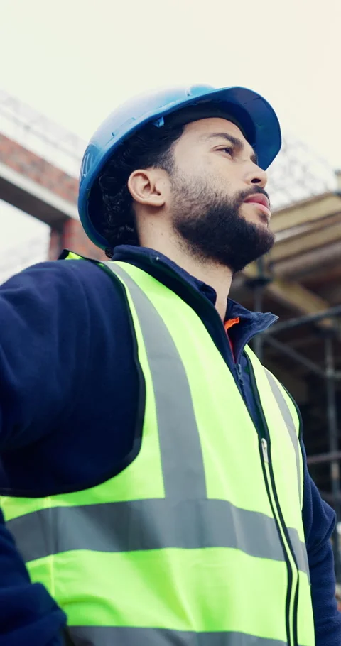 Thinking, engineer and man with inspection at construction site, infrastructure Stock Footage 336777529