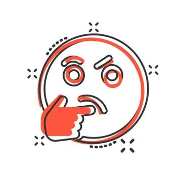 Thinking face icon in comic style. Smile emoticon vector cartoon illustration Stock Illustration
