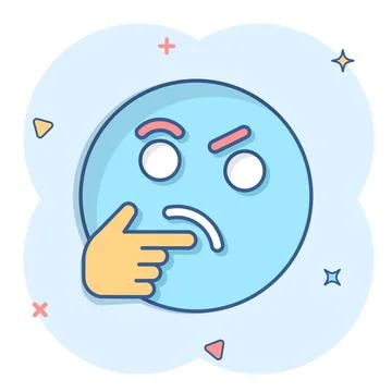 Thinking face icon in comic style. Smile emoticon vector cartoon illustration Stock Illustration