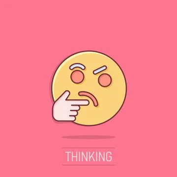Thinking face icon in comic style. Smile emoticon vector cartoon illustrati.. Stock Illustration