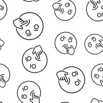 Thinking face icon seamless pattern background. Smile emoticon vector illustr Illustrazione stock