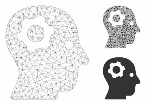 Thinking Gear Vector Mesh Network Model and Triangle Mosaic Icon Stock Illustration