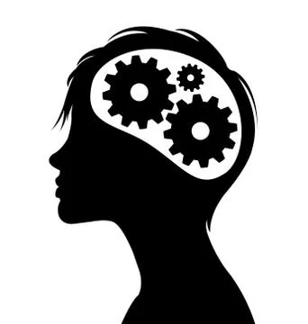 Thinking gears in head silhouette Stock Illustration