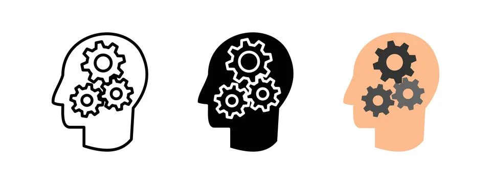 Thinking head gear icon. Creativity and idea vector illustration. Mental mi.. Illustrazione stock