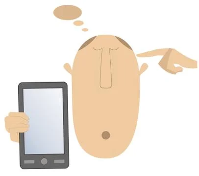 Thinking head, hand and smart phone vector illustration Stock Illustration