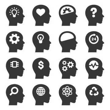 Thinking Head Icons Set on White Background. Vector Stock Illustration