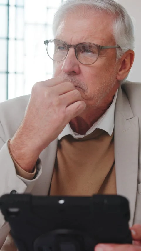 Thinking, headache or man in office with tablet, burnout or overthinking in Stock Footage 343843038