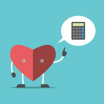Thinking heart with calculator Stock Illustration