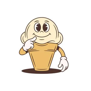 Thinking Ice Cream Cone Character Pondering A Plan Cartoon Vector Illustratio Stock Illustration
